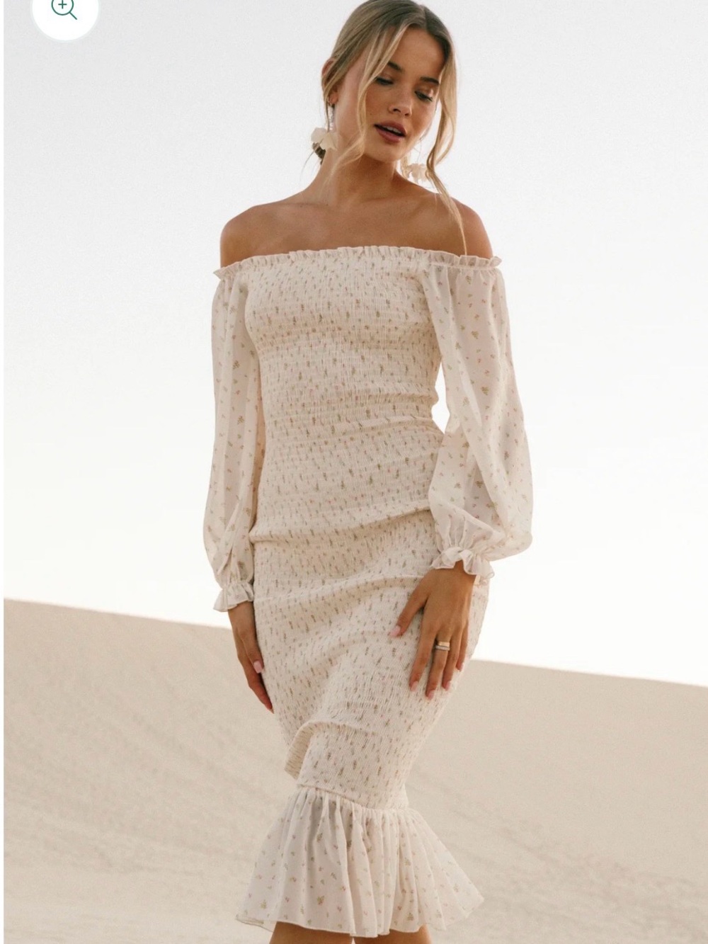 Petal & Pup Sara Midi Dress Tiny Blooms Floral with Puff Sleeves. Fitted